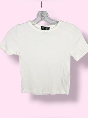 Topshop Cropped Ribbed T-Shirt Women’s US 2 White Fitted Short Sleeve Tee